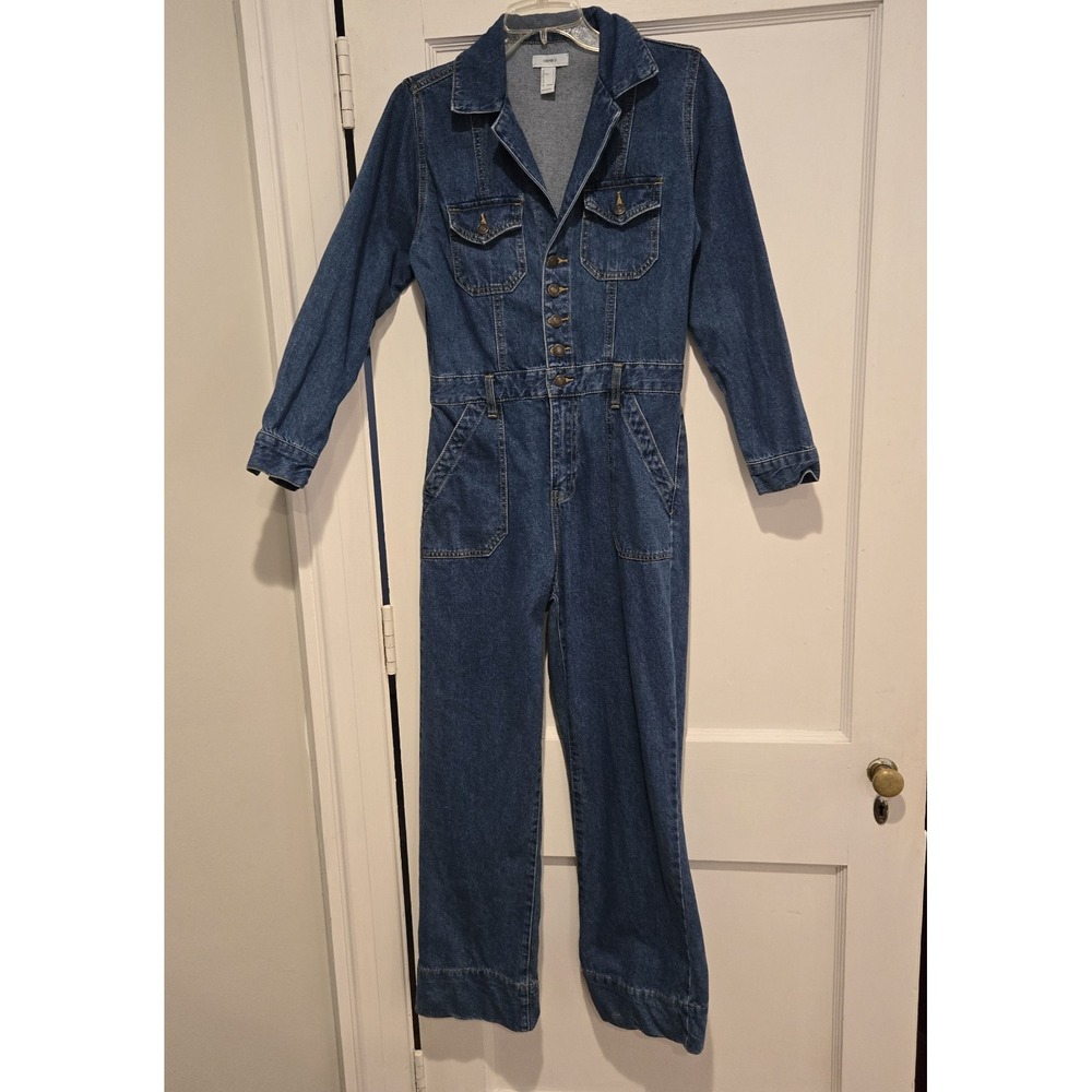 Forever 21 Women's Utility‎ Baggy Denim Long Sleeve Button Front Jumpsuit Small